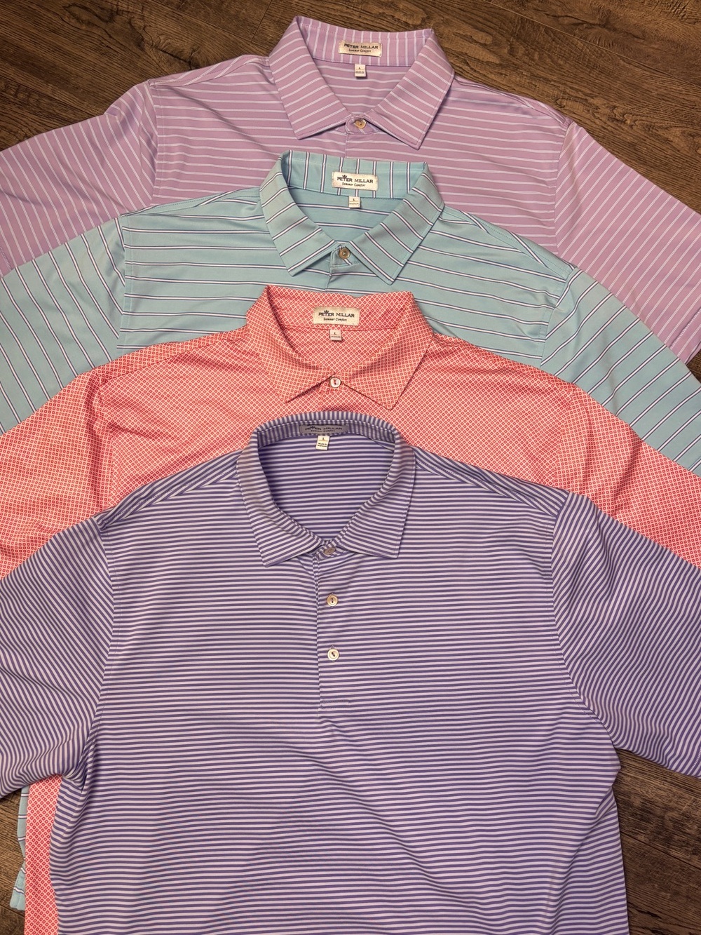 Lot Of 4 Peter Millar Summer Comfort Men’s Geometric + Striped L Performance EUC